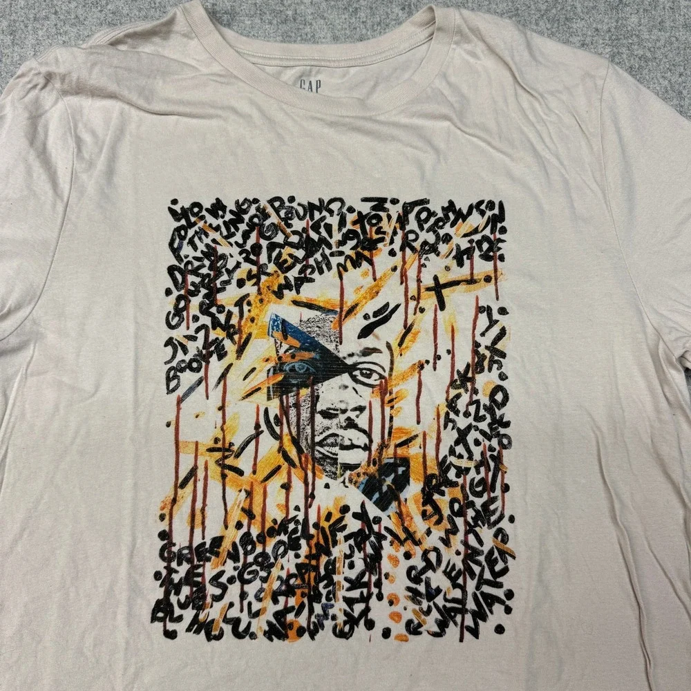 Gap | Graphic T-Shirt | Size Large | Beige | Artistic Portrait Abstract Print